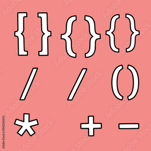 Collection of coding symbols and brackets.