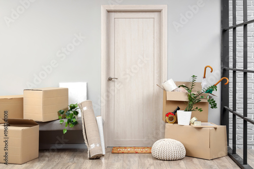 Cardboard boxes with things...