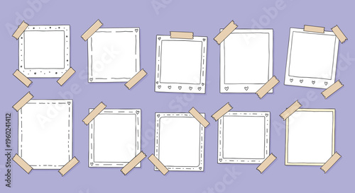 Purple pastel scrapbook layout with clean white polaroid frames composition