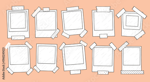 Minimal white frames with tape on soft orange pastel background