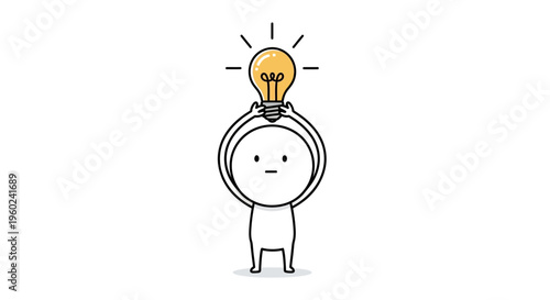 Cartoon character with lightbulb idea head.