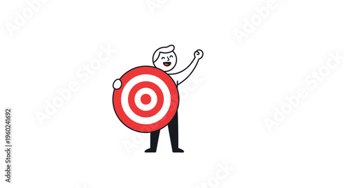 Cartoon man holding red target shield.