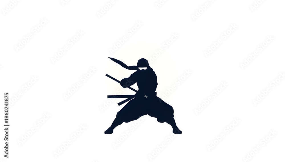 Fototapeta premium Abstract Ninja Silhouette. Abstract minimalist ninja silhouette using geometric shapes, limited color palette, modern flat design style 2