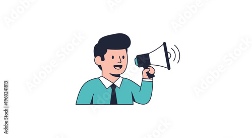 Man Speaking into a Megaphone Loudly.