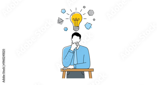 Man Thinking With Light Bulb Idea.