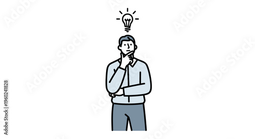 Man with lightbulb idea thinking face.