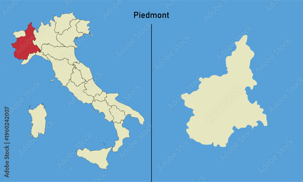 Fototapeta premium A map of the Piedmont region in Italy and location on Italy map. Vector illustration.