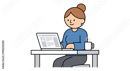 Woman sitting at desk with laptop.