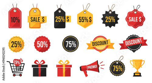 Collection of sale and discount tags labels and icons for retail promotions