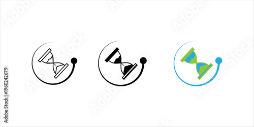 Minimal line icon SET. of an hourglass with circular motion indicating time management, deadlines, process duration, and workflow timing concepts.