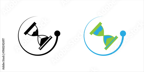 Minimal line icon SET. of an hourglass with circular motion indicating time management, deadlines, process duration, and workflow timing concepts.