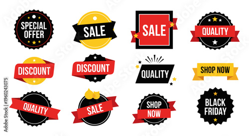 Collection of sale and discount badges for retail promotions and black friday