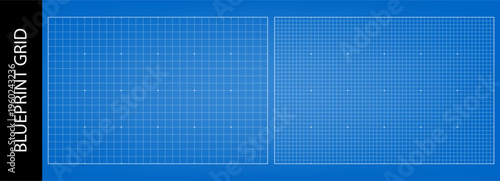 Blue paper overlay with digital pattern of squares and dots. Drawing bg grid and scan print graph, vector HUD element. Architectural matte effect of millimeter data chart, technical builder blueprint