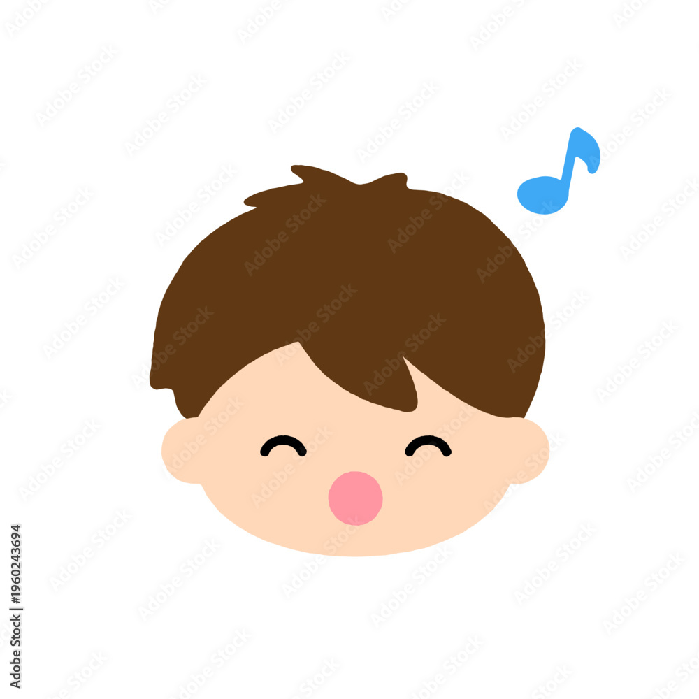 Obraz premium 音楽を楽しむ男の子の顔アイコン｜歌う子供のかわいいイラスト・シンプルで楽しい表情素材