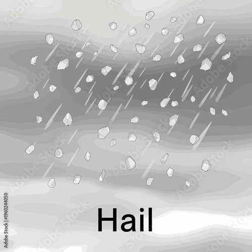 An illustration showing hail falling from a dark, cloudy sky, depicting a common weather phenomenon with ice pellets.