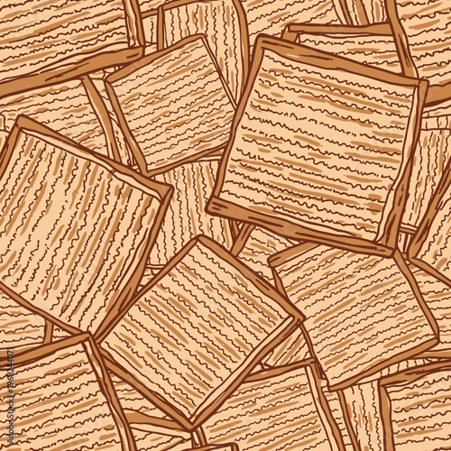 A seamless pattern of overlapping, textured matzah or flatbread pieces in shades of brown, creating a rustic food background.