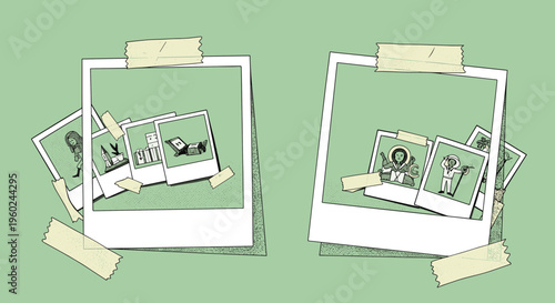 Simple polaroid frame close up on green pastel background minimal layout