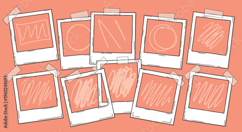 Coral pastel scrapbook frames with hand drawn doodle style photo placeholders
