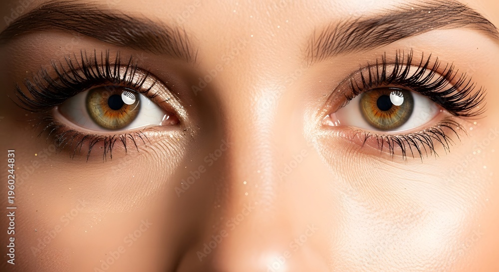 Fototapeta premium Close up portrait of beautiful girl eyes with natural makeup, mascara, and a subtle shimmer