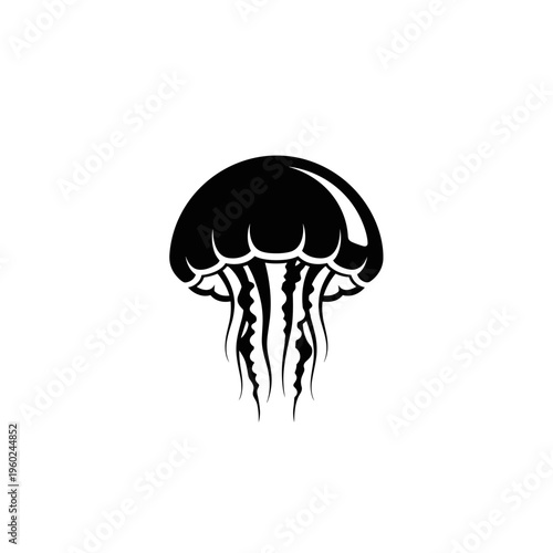 Black jellyfish silhouette ocean creature.