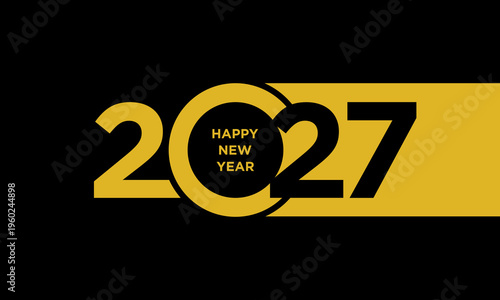 Contemporary for happy new year 2027 in yellow and black with a circular and horizontal bar celebration