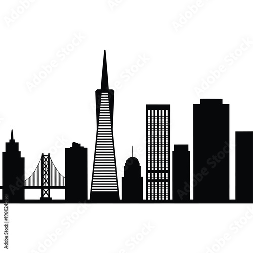 San francisco skyline silhouette against a stark white background