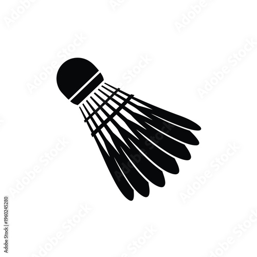 A minimalist black and white illustration of a badminton shuttlecock