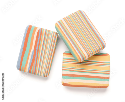 Colorful rubber erasers on ...