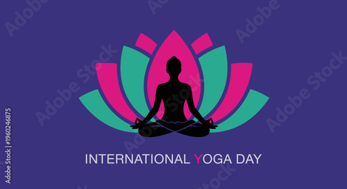 International Yoga Day Lotus Silhouette Logo.