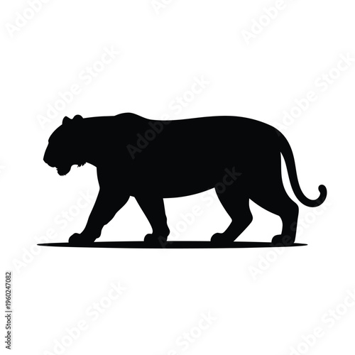 Silhouette of a majestic tiger walking forward in a minimalist style