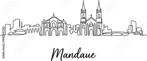 Mandaue City Philippines skyline with church and buildings in continuous line vector art