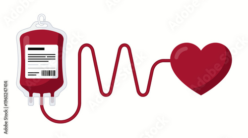 Blood Donation Bag Connected to Heart by Tube - Health and Medical Concept