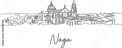 Naga City Metropolitan Cathedral skyline Philippines continuous line art vector illustration