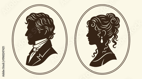Vintage Silhouette Portraits of a Man and Woman in Oval Frames