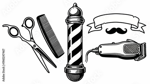Classic Barber Shop Tools and Grooming Essentials Vector Illustration Collection