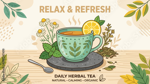 Relaxing Herbal Tea with Lemon and Chamomile