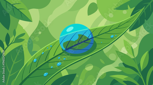 Water Droplet Resting on a Vibrant Green Leaf