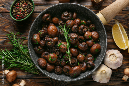 Frying pan with tasty fried...