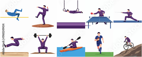 Flat Illustration Various Sport Athlete Doing Different Kind of Sport Activity