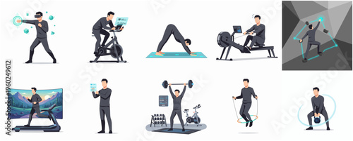 Detailed Flat Illustration Set of Man Doing Workout Exercise at Home