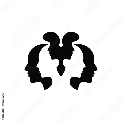 Illusion of multiple faces forming a unified abstract silhouette