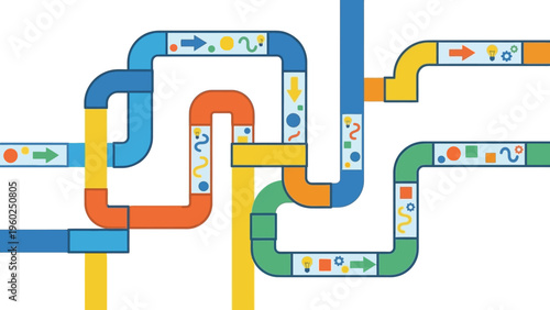 Colorful puzzle pieces connected together.