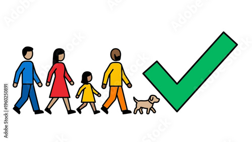 Family Walking With Dog Together.