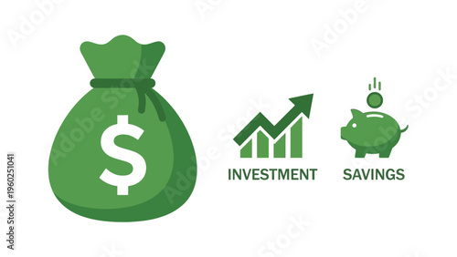 Green money bag with dollar sign.