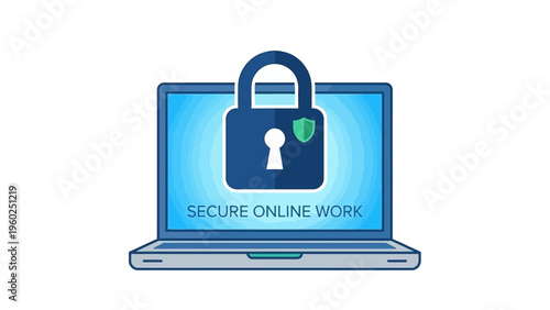 Laptop with secure online work padlock.