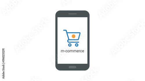 Mobile phone with shopping cart icon.
