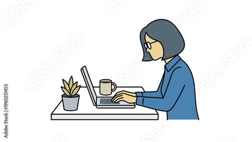 Woman working on laptop computer.