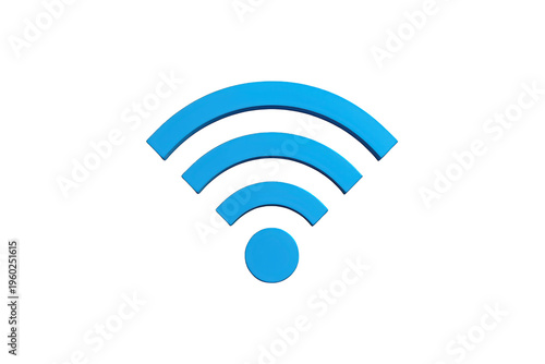 Blue 3d wi-fi symbol indicating wireless internet connectivity, digital communication, and network signal strength. Transparent background