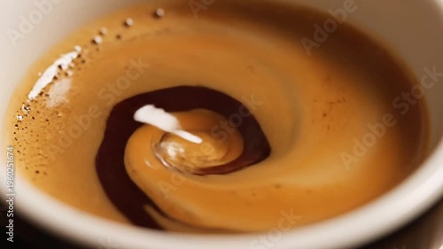 Oil and water abstraction: swirling caramel and chocolate tones in a glossy cup