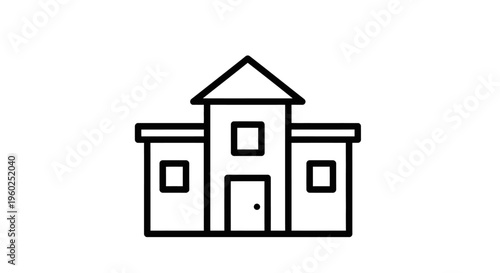 Simple black outline icon of a generic building, house, or home. Minimalist line art symbol for residential property or architecture concept.